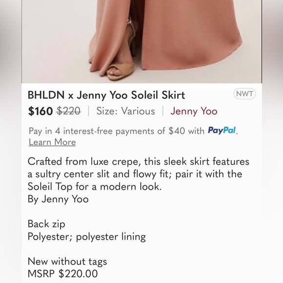 BHLDN x Jenny Yoo Soleil Skirt in Apricot w Center Slit sz 12 - Picture 7 of 7